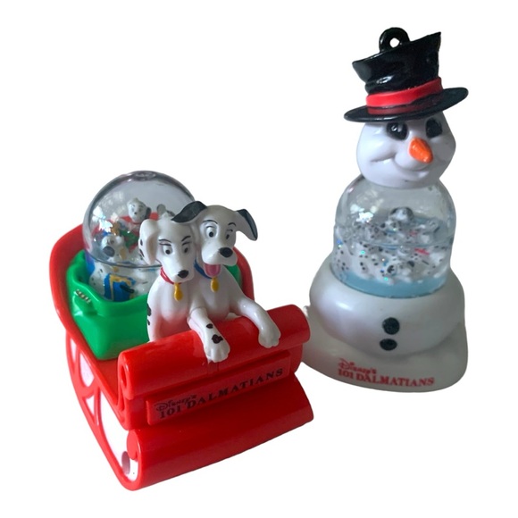 VTG 1996 Disney 101 Dalmatians Sleigh & Snowman Water Globe Toys xmas Ornaments - Picture 16 of 16